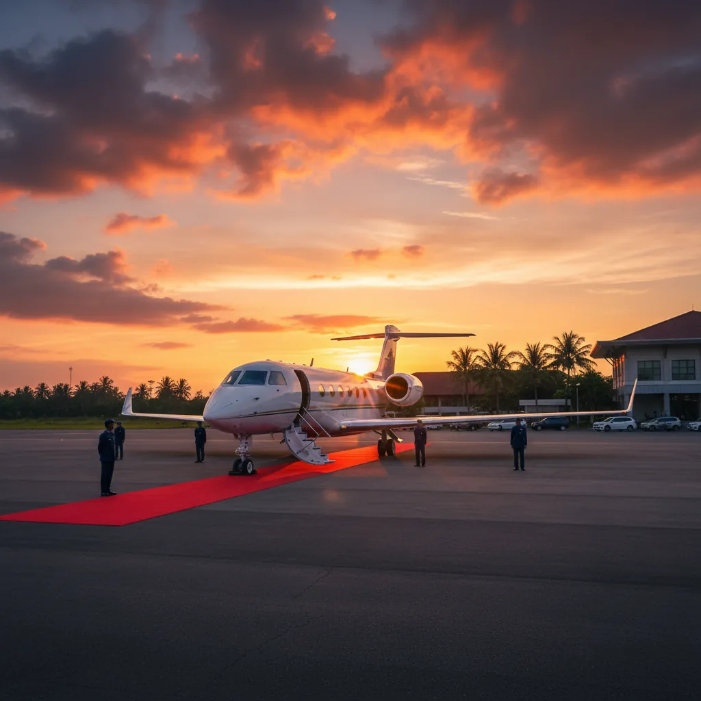 Private jet on tarmac at Bali Ngurah Rai International Airport General Aviation Terminal