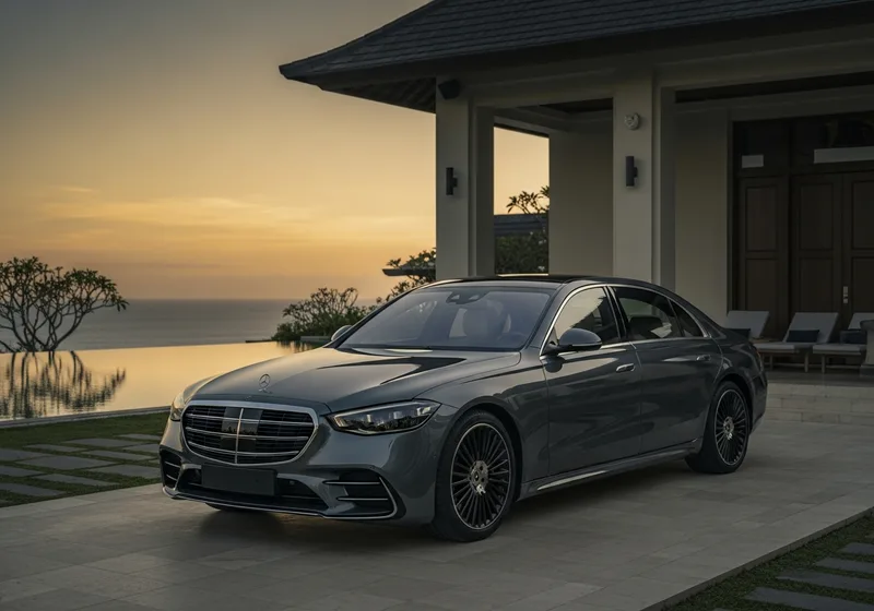 Chauffeured Mercedes S-Class Bali airport limousine waiting at Ngurah Rai (DPS) arrivals
