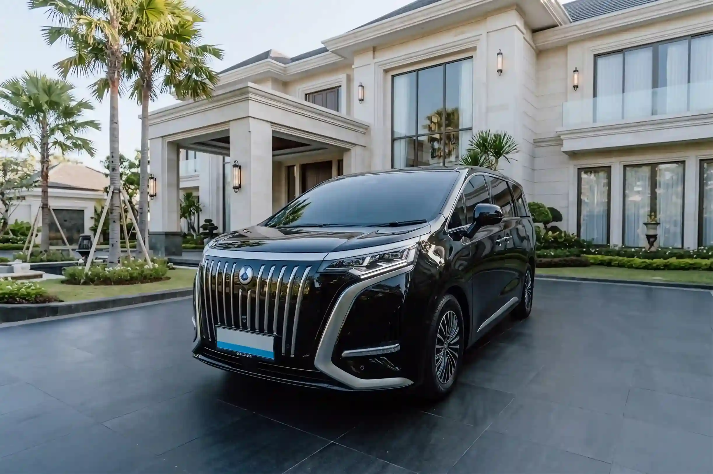 Denza electric MPV representing Bali's modern transfer fleet