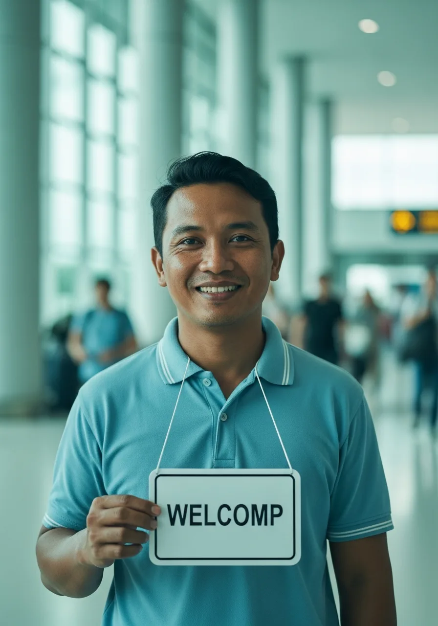 Vetted English-speaking Bali airport transfer chauffeur ready to meet guests at Ngurah Rai arrivals